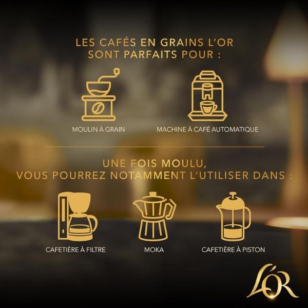 Café en grains BIO, notes de caramel et zestes d'agrumes, Intensité 7, 900g - L'OR