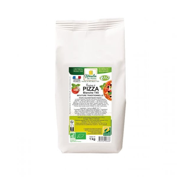 Farine de blé pour pizza blanche T45 bio, 1kg - Moulin des Moines
