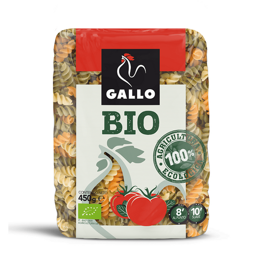 Pâtes bio Fusilli Hélices aux Tomates et aux Épinards, 450G  - GALLO