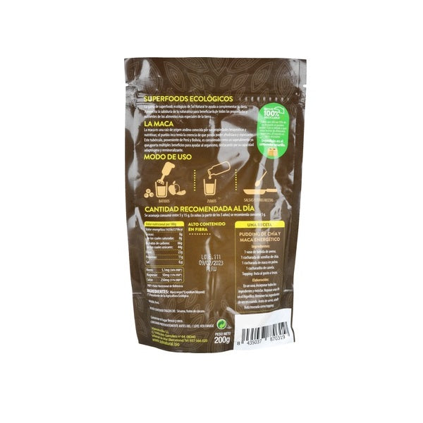 Maca noire en poudre BIO, 200g - SOL NATURAL
