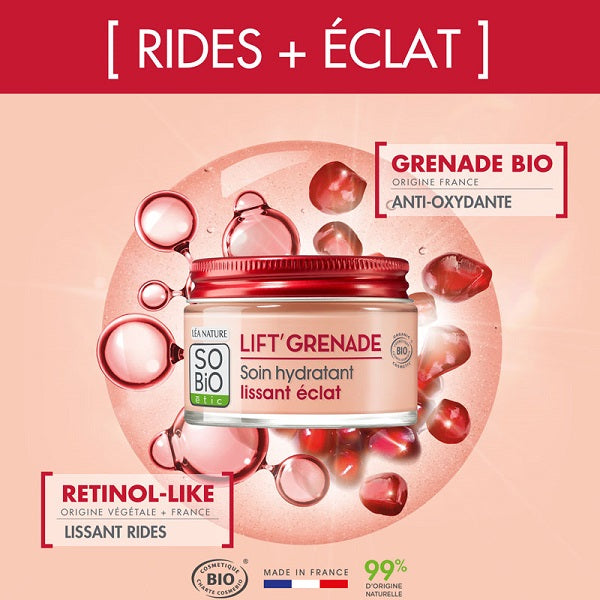 Soin hydratant lissant éclat, LIFT'GRENADE, 50ml - So' Bio ETIC Maroc vente en ligne epicerie Fine
