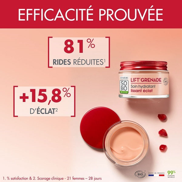 Soin hydratant lissant éclat, LIFT'GRENADE, 50ml - So' Bio ETIC Maroc vente en ligne epicerie Fine