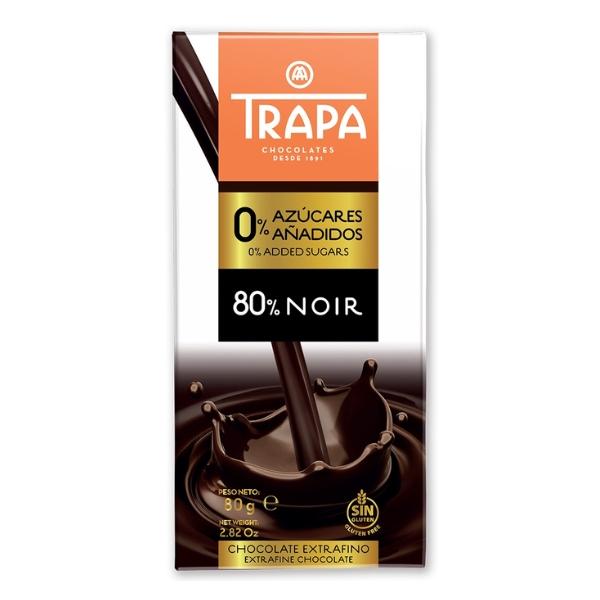 Tablette Chocolat noir 80% Cacao à 0% de sucres ajoutés - TRAPA