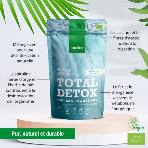 Total Detox Mix 2.0 en poudre, 250g - PURASANA Maroc vente en ligne epicerie Fine