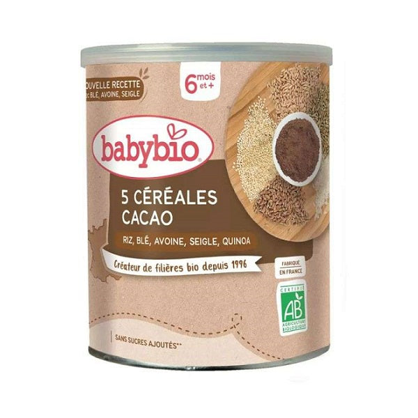 5 Céréales au Cacao Riz Blé Avoine Seigle et Quinoa, 220g 6MOIS et plus - BABYBIO