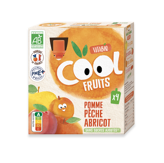 Compote Cool Fruits Pomme, Pêche et abricot 4x90g - Vitabio