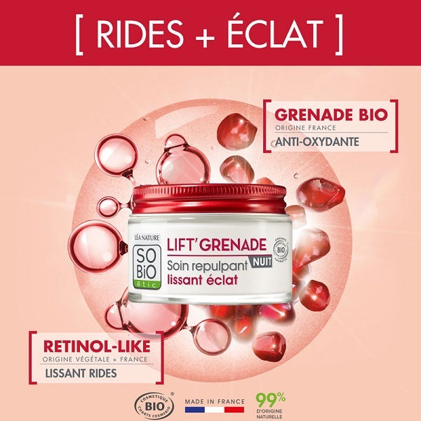 Soin repulpant NUIT Lissant éclat, LIFT'GRENADE, 50ml - So' Bio ETIC Maroc vente en ligne epicerie Fine