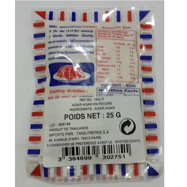 Gélatine végétale Agar Agar en poudre 25g