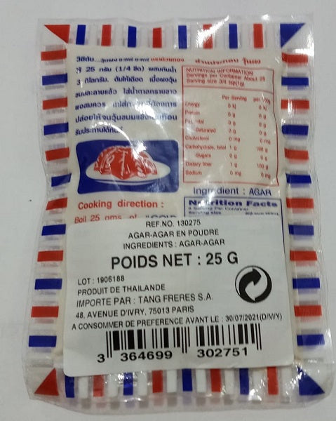 Gélatine végétale Agar Agar en poudre 25g