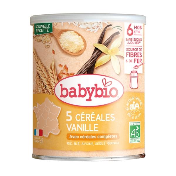 5 Céréales Vanille Riz, Blé, Avoine, Seigle, Quinoa, 220g, 6 MOIS et plus - BABYBIO