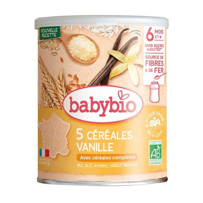 5 Céréales Vanille Riz, Blé, Avoine, Seigle, Quinoa, 220g, 6 MOIS et plus - BABYBIO
