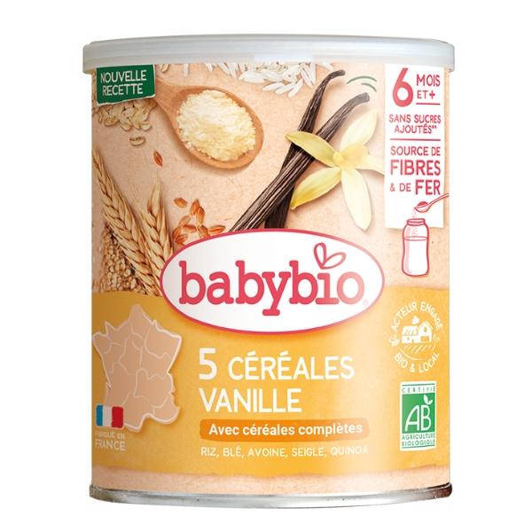 5 Céréales Vanille Riz, Blé, Avoine, Seigle, Quinoa, 220g, 6 MOIS et plus - BABYBIO