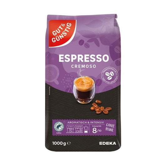 Café en grains ESPRESSO CREMOSO (8/10), 1kg - GUT & GÜNSTIG
