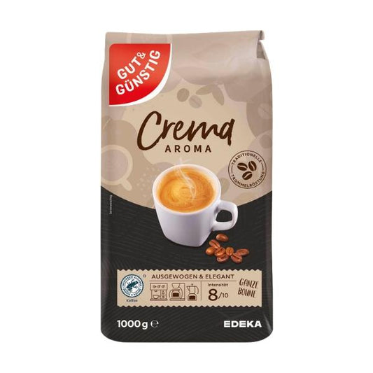Café en grains CREMA AROMA (8/10), 1kg - GUT & GÜNSTIG
