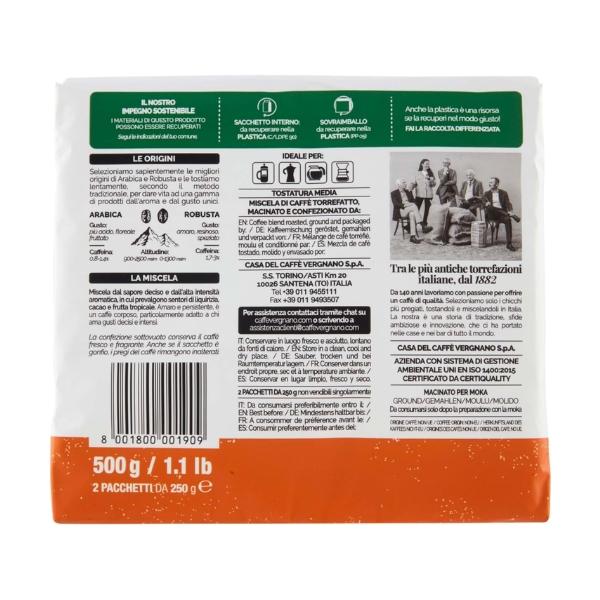 Café moulu fort intensité 9/10, 500g - VERGNANO