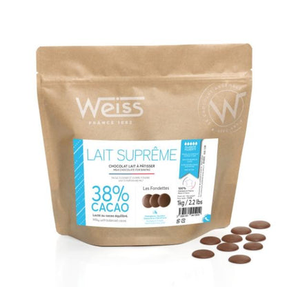 Chocolat à pâtisser - Lait Suprême 38%, 1kg - WEISS