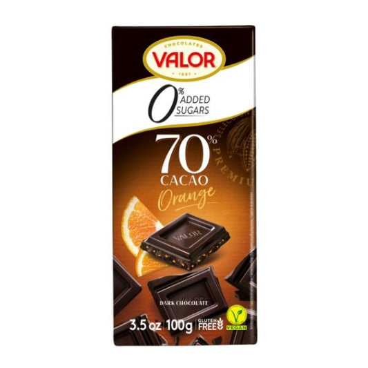 Chocolat noir à 70% avec orange, 0% de sucres ajoutés - VALOR