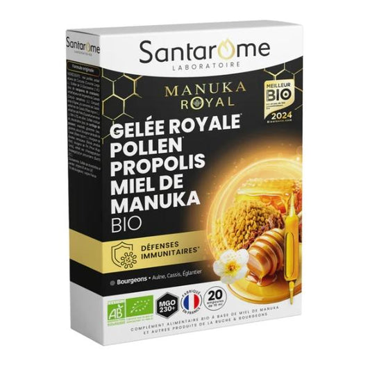 Gelée Royale Pollen Propolis Miel de Manuka Bio, 20 ampoules- SANTAROME BIO