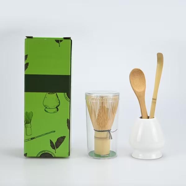 Kit Fouet à Matcha en Bambou avec Support et cuillère, 4 pièces