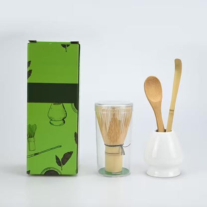 Kit Fouet à Matcha en Bambou avec Support et cuillère, 4 pièces