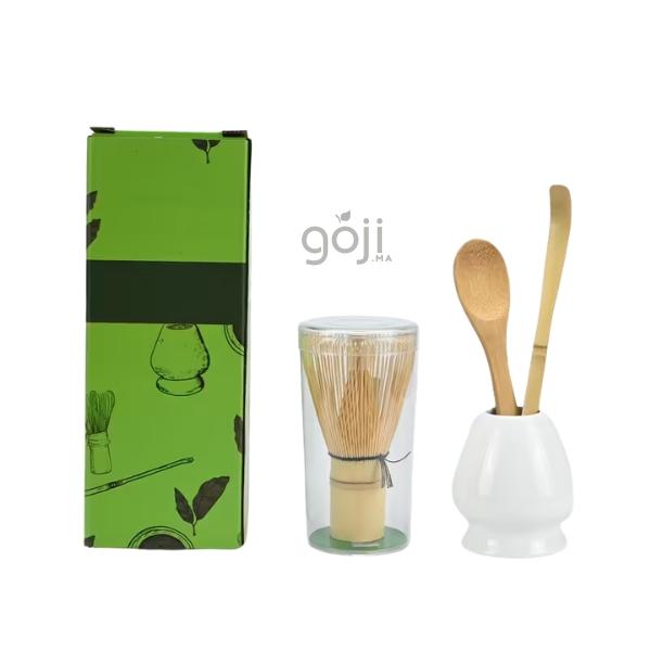 Kit Fouet à Matcha en Bambou avec Support et cuillère, 4 pièces