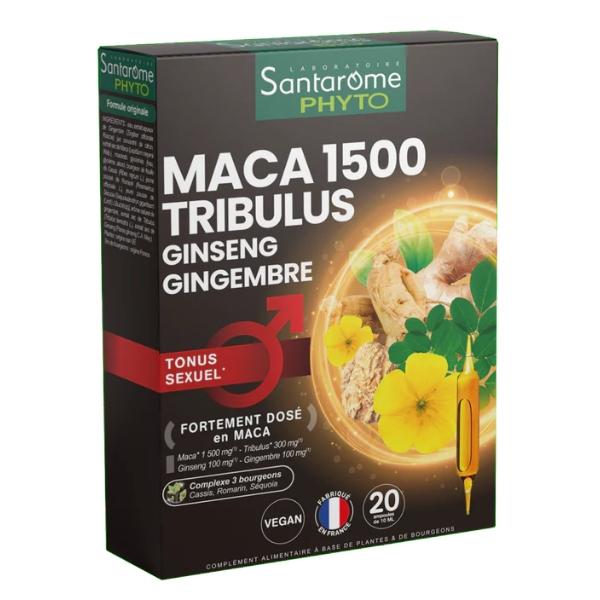 Maca 1500 Tribulus Ginseng Gingembre, 20 ampoules - SANTAROME BIO