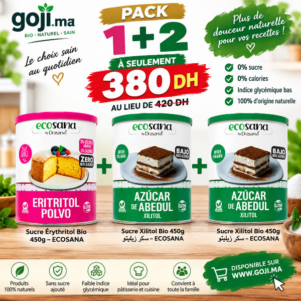 Pack Édulcorants Bio ECOSANA – Érythritol + 2 Xylitol