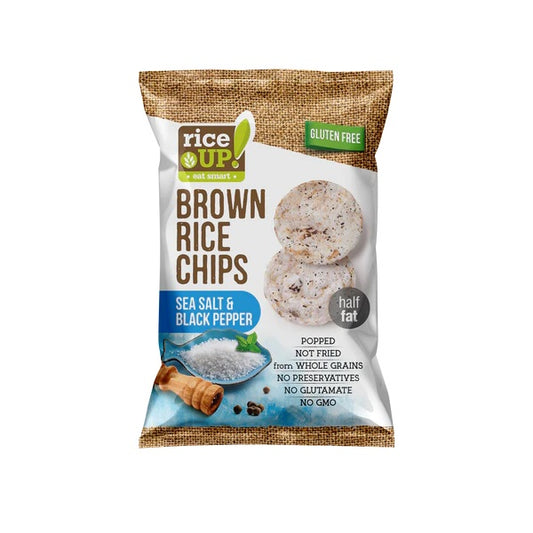 Chips de riz brun avec sel de mer et poivre noir, 60g - RICE UP