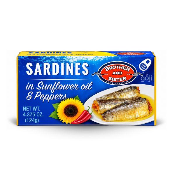 Sardines à l’huile de tournesol et aux poivrons, 124g – BROTHER AND SISTER