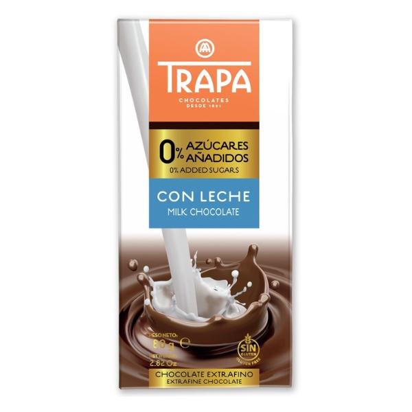 Tablette Chocolat au lait à 0% de sucres ajoutés - TRAPA