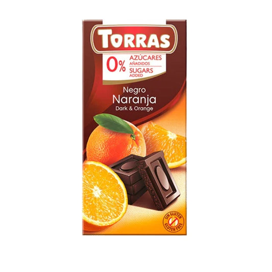 Tablette de chocolat noir à l'orange sans sucre ajouté, 75g - TORRAS