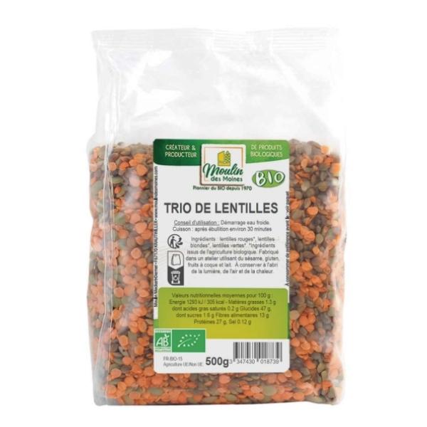 Trio de lentilles bio, 500g - Moulin des moines