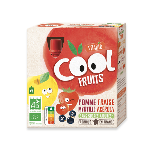 Compote Cool Fruits Pomme Fraise Myrtille Acérola 4x90g - Vitabio