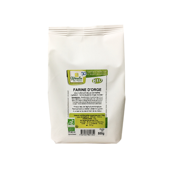 Farine d'orge complète bio 500g - Moulin des Moines Maroc vente en ligne epicerie Fine 