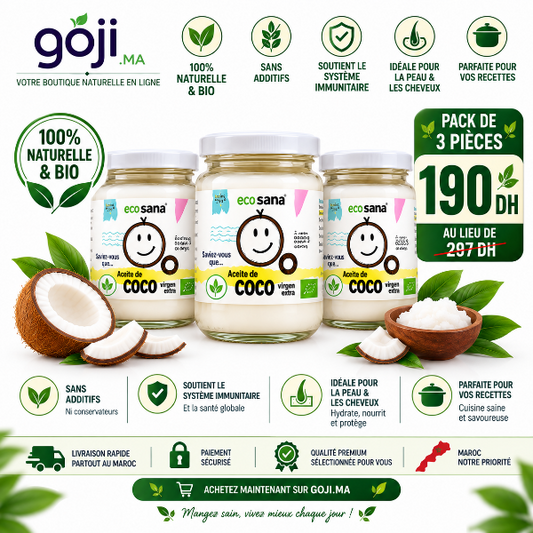 Pack exclusif de 3 Huile de Coco Extra Vierge, BIO - ECOSANA