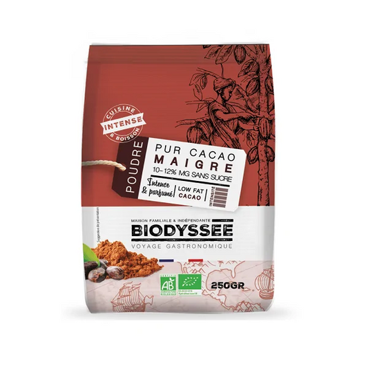 Pur Cacao Maigre 10-12% MG sans Sucre Bio, 250g- BIODYSSEE