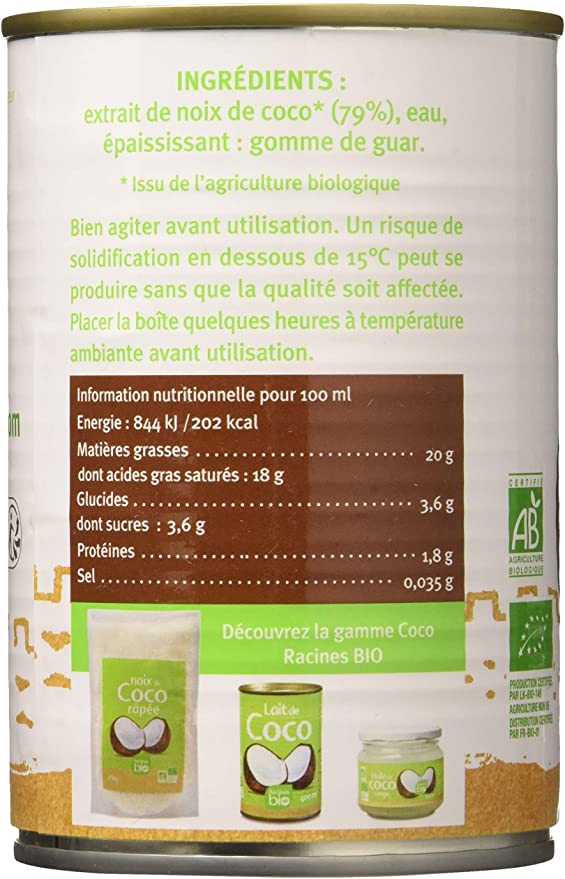 Lait de coco 400ml - Racines BIO